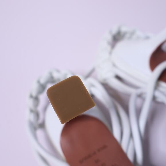 VICENZA Woven Ankle Lace Sandals White Open Square Toe Heel Women's 7 - Picture 6 of 9